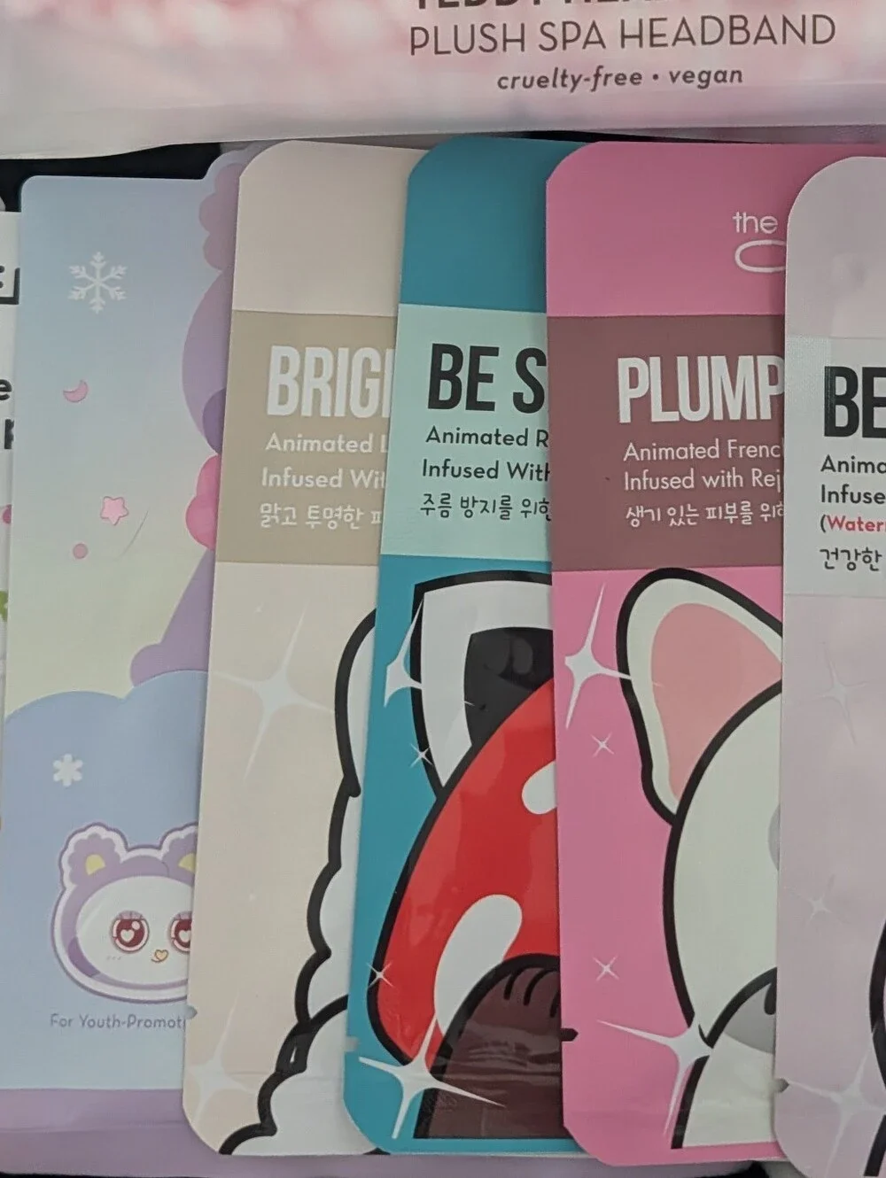 Pink Plush Bow Spa Headband & 7 Sheet Masks & 3 Under Eye Patches Selfcare Bundl